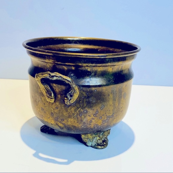 Brass Pot Planter Ornate Handles Footed Vintage - Picture 2 of 11